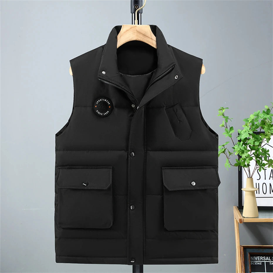 Winter Thick Vest Men 10XL 11XL Plus Size Vests Winter Padded Vests Male Fashion Casual Solid Color Sleeveless Jacket Big Size