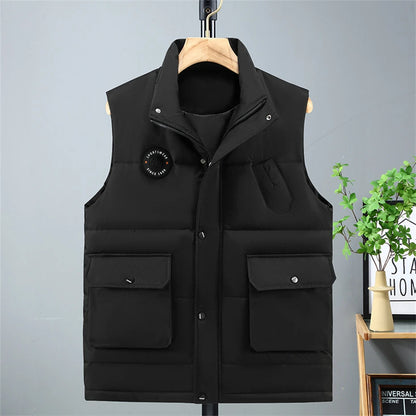 Winter Thick Vest Men 10XL 11XL Plus Size Vests Winter Padded Vests Male Fashion Casual Solid Color Sleeveless Jacket Big Size