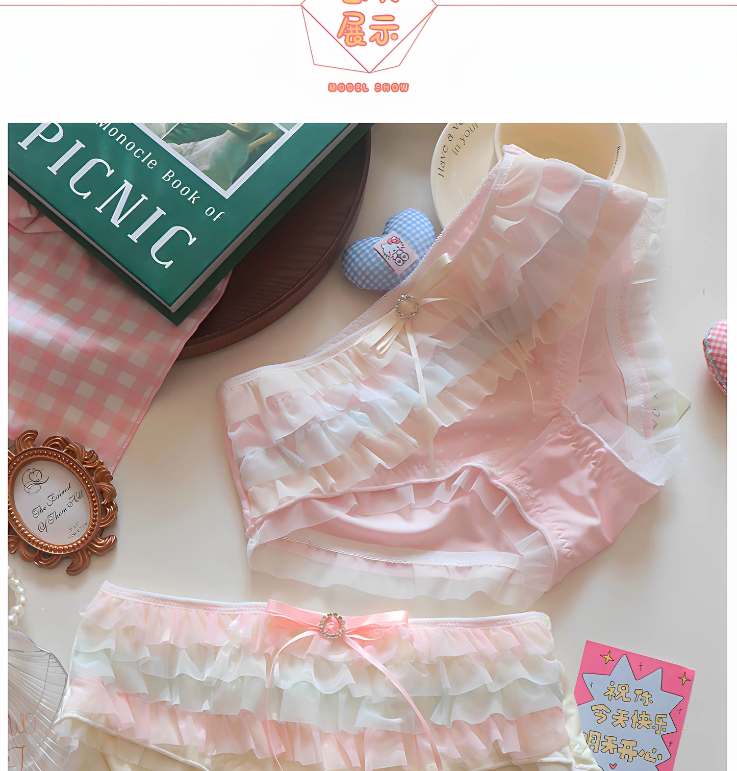 Japanese Style Lolita Princess Lingerie Set Women Pure Desire Cake Layer Lace Mesh Cotton Crotch Party Bra  Panty Set Soft Cute