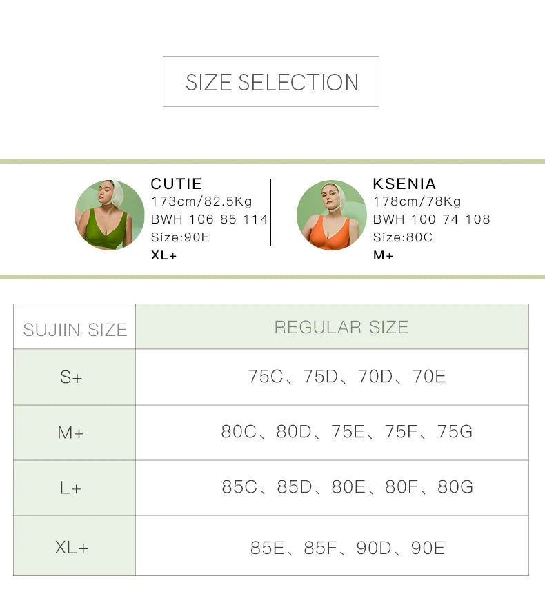 SUJIIN Plus Size Seamless Bra Sets for Women 2025 Push Up Wireless Minimizer Bras Lady Anti-sagging Bralettes for Large Breasts