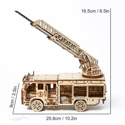 Ury 3D Wooden Puzzle City Series Car Fire Ladder Truck Movable Retro Vehicle Assembly Model DIY Decoration Gift