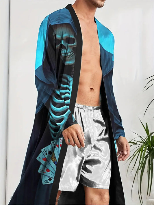1pc Men's Robes 2026 Spring/Summer 3D Printed Nightie for Men Sleepwear Bathrobe Sleepwear Polyester Graphic Funny Pajamas