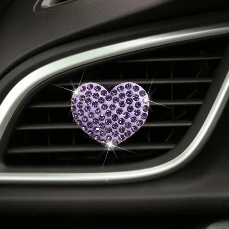 Sparkling Heart Rhinestone Car Decoration Cute Car Perfume Clip Aromatherapy Air Conditioning Car Accessories Supplies