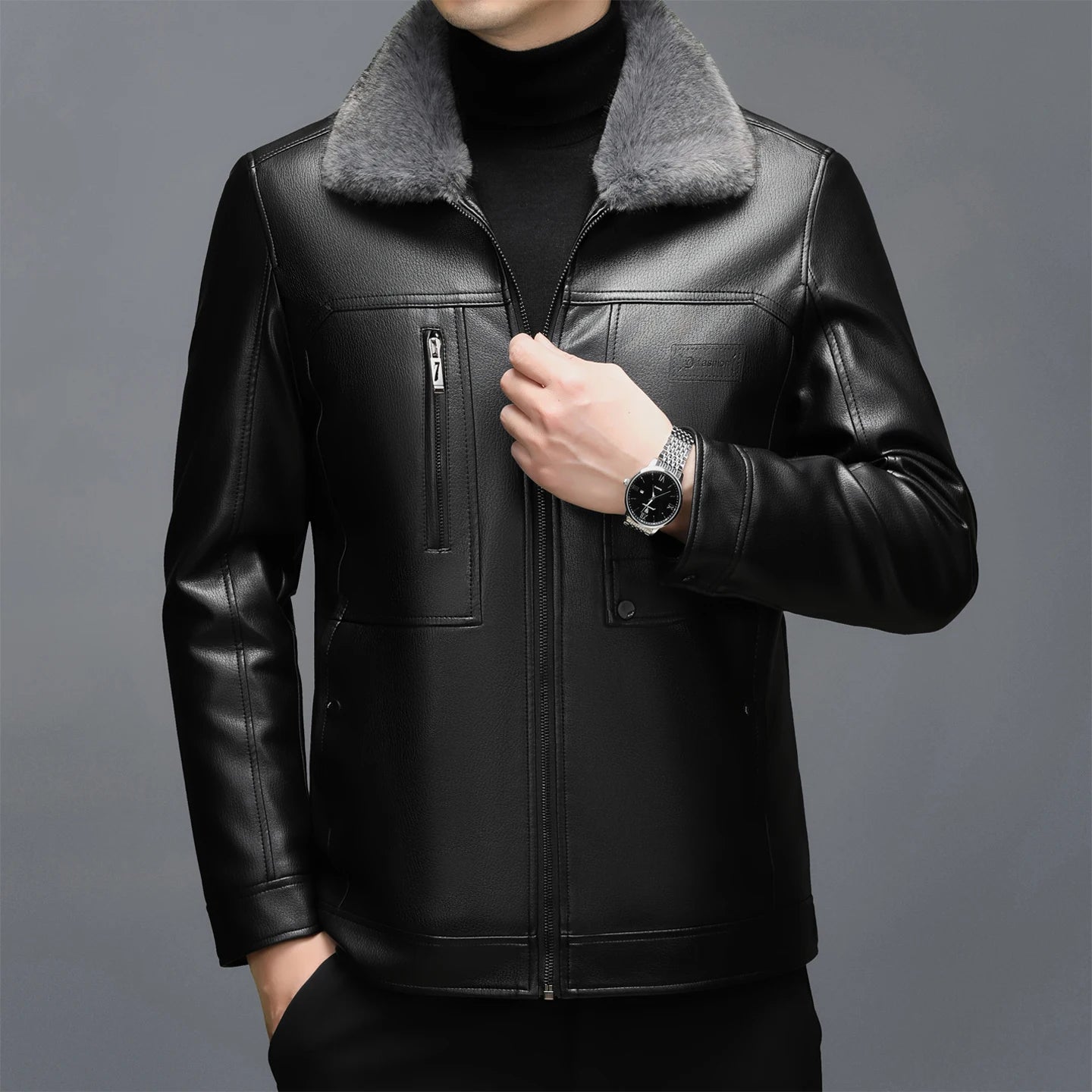 YXL-3302 Spring And Autumn Men's Genuine Leather Coat With Fur One Piece Collar Sheepskin Short Top Thickened And Warm Winter