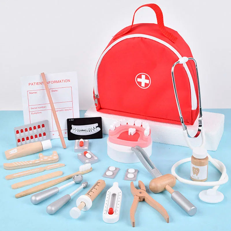 Wooden Pretend Play Doctor Educational Toys For Children Medical Simulation Medicine Chest Set Kids Role Playing Pretend Toys