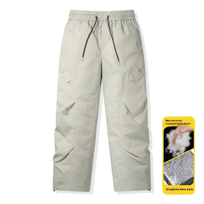 Men's 90% White Duck Down Ski Pants Waterproof Windproof Thermal Trousers Outdoor Wear Resistant Snow Sports Overalls Men