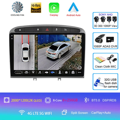 Android 16 Car Radio for Peugeot RCZ 308 SW 2007-2015 408 2012-2020 2DIN Multimedia Navigation GPS Carplay Auto Head Unit WIFI