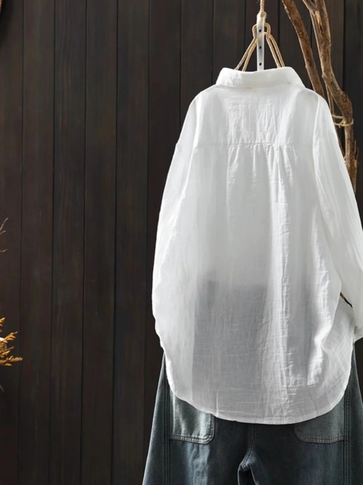 Cotton Linen Women's Shirt Spring New Style Artistic Retro Embroidery Turn-down Collar  Color Long Sleeve Top