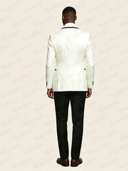 Jacquard Men's Suits Shawl Lapel Single Breasted 3Pcs Africa White Wedding Suit for Man Tuxedo Prom Slim Fit Blazer Customized