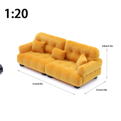 1/12 1/20 1/25 Dollhouse Simulation Flocking Sofa Model Mini Living Room Furniture Doll Decoration Accessories Pretend Play Toys