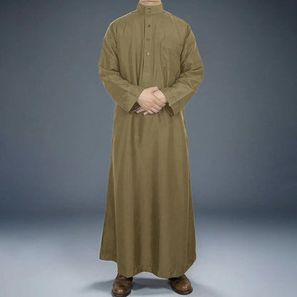 New Middle East Men Thobe Pure Color Qatar Stand Collar Robe Muslim Gown Muslim Fashion Ropa Turca Islamic Clothing