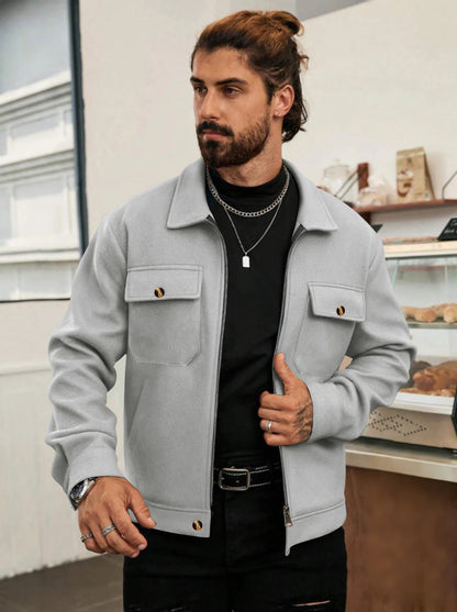2025 Autumn/Winter New Solid Color Men's Woolen Coat Fashion Zipper College Style Jacket