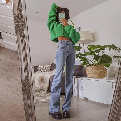 Vintage Star Print High Waist Jeans Women Harajuku 90s Pants Long Casual Trousers Other 100% Material Ladies Premium Fashion