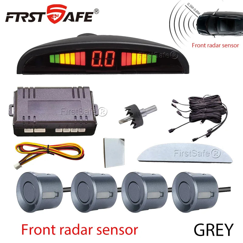 Front Mounted Car Parking Sensor Danger Alarm Kit LED Display 4 Sensors 22mm Backlit Obstacle Radar Monitoring System 12 Colors