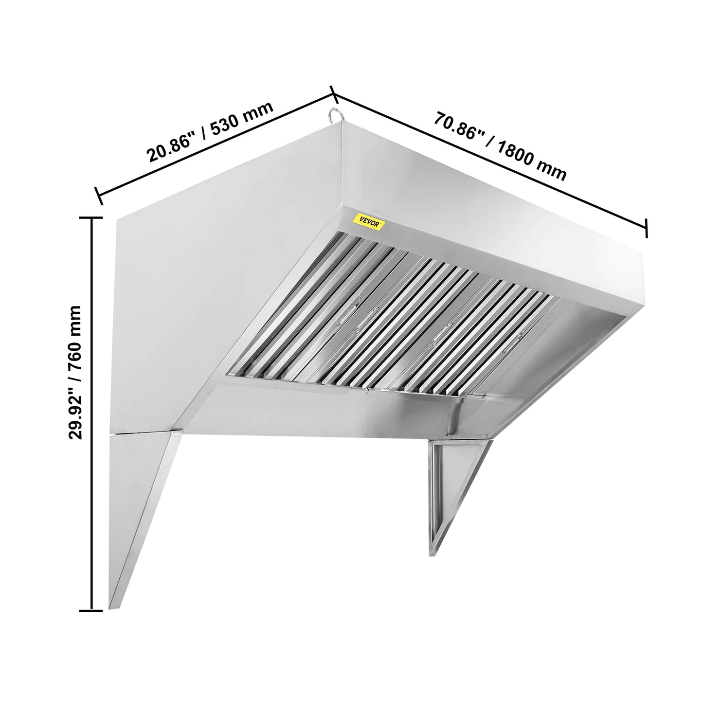 SucceBuy 4/5/6/7/8/9FT Commercial Exhaust 201 Stainless Steel Concession Hood Under Cabinet Range Hood Kitchen Vent Hood Sliver
