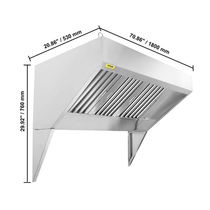 SucceBuy 4/5/6/7/8/9FT Commercial Exhaust 201 Stainless Steel Concession Hood Under Cabinet Range Hood Kitchen Vent Hood Sliver