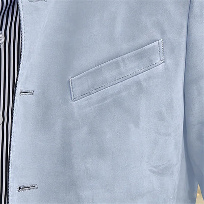 Men's Casual Blazer Flannel Suit Jacket With Elbow Patches Band Collar Brown Button Daily  Casual Slim Fit Customized Business