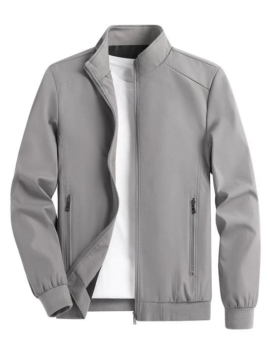 Men's Spring and Autumn Thin Casual Jacket Solid Color Stand Collar Cardigan Jacket Men's Outdoor Sports Casual Versatile Top
