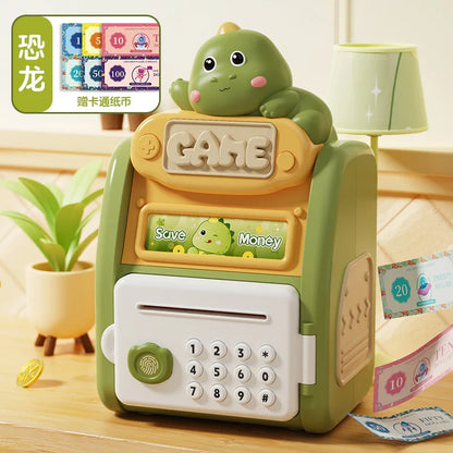 Cute Multifun Ctional Fingerprint Password Lock Intelligent Fully Automatic Coin Rolling Mechanism Suitable Piggy Bank for Kids