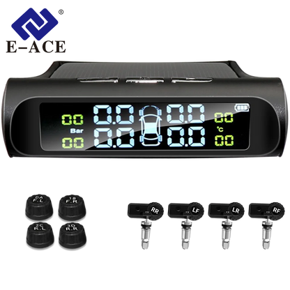 E-ACE K01 TPMS solar sensor intelligence  Wireless Tire Pressure Monitoring System  Auto Security Alarm Device With 4 sensors