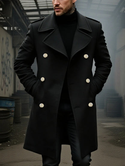 Men's Single-Breasted Wool Coat Thickened for Winter Trench Style Professional Look