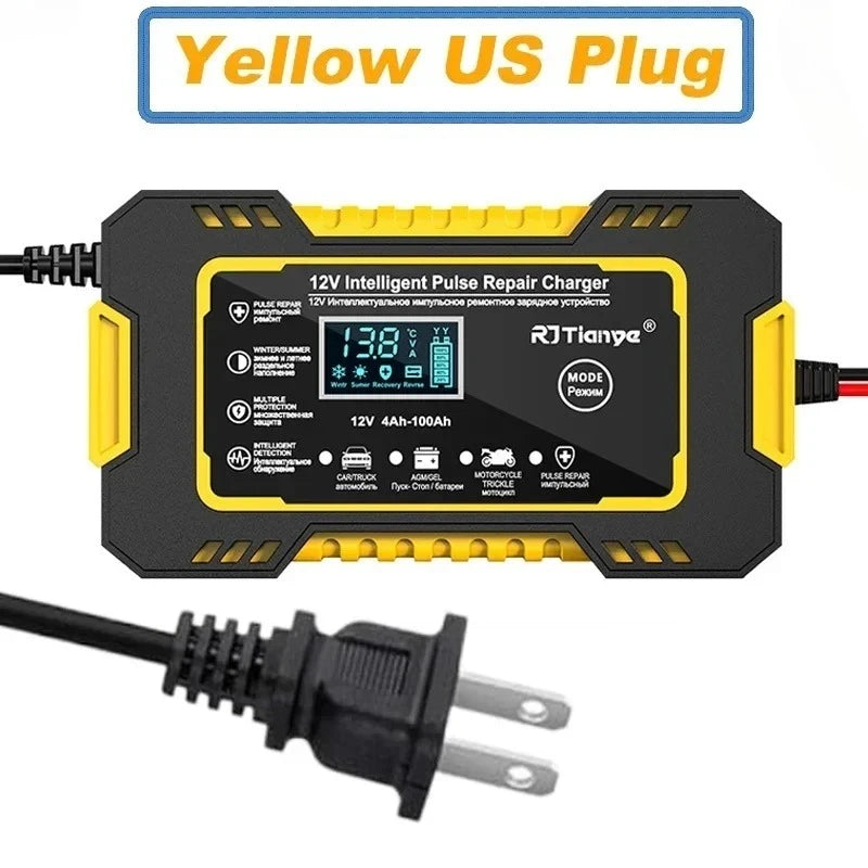 EAFC 12V 6A Full Automatic Car Battery Charger Digital Display Battery Charger Power Puls Repair Chargers Wet Dry Lead Acid