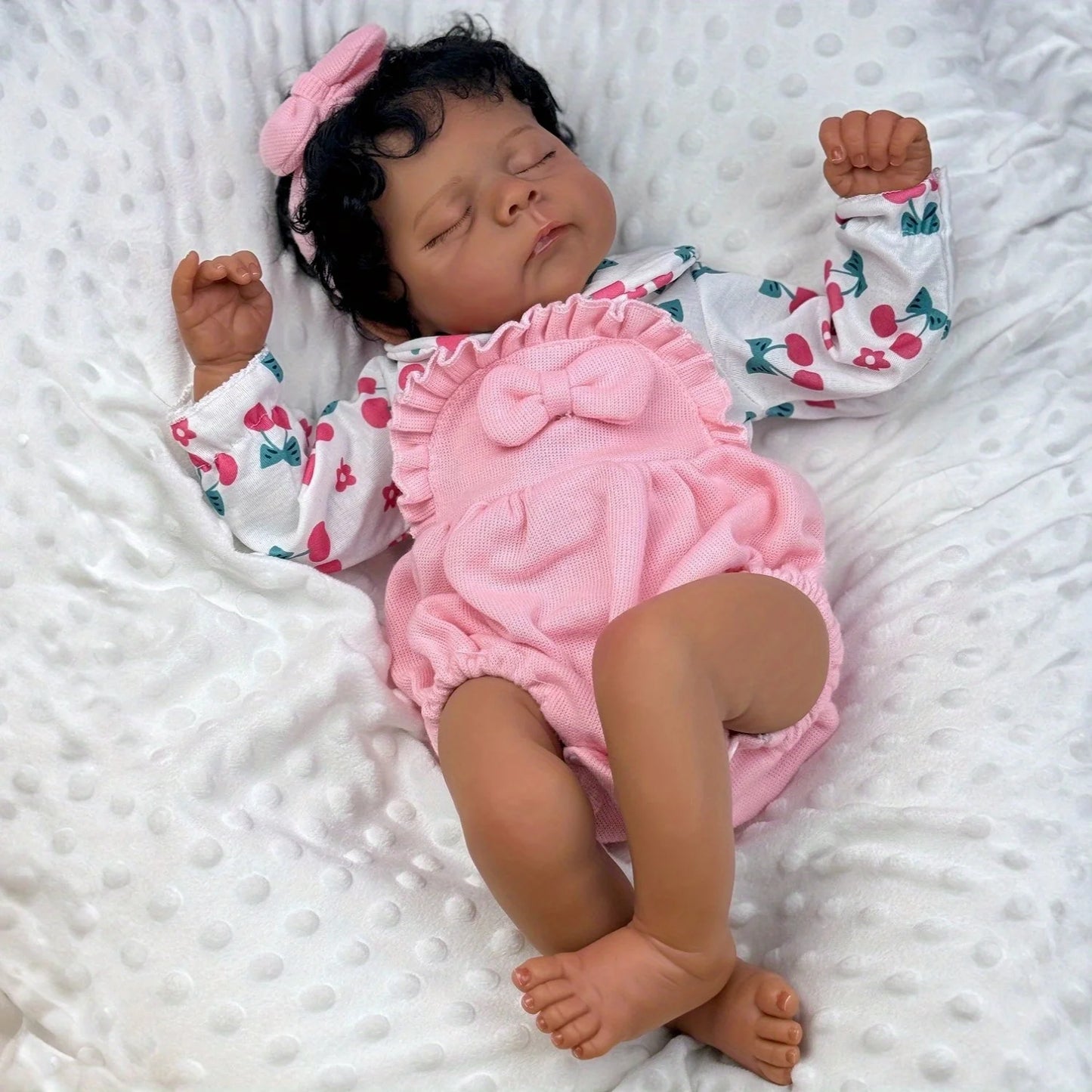 BZDOLL 50cm Asleep Reborn Doll, Black & Brown Skin, Vinyl Limbs Cloth Body, Handmade Play & Bedtime Toy, Girls Birthday Gift