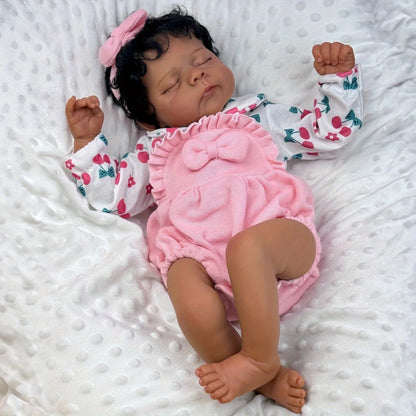 BZDOLL 50cm Asleep Reborn Doll, Black & Brown Skin, Vinyl Limbs Cloth Body, Handmade Play & Bedtime Toy, Girls Birthday Gift