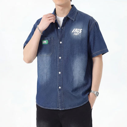 Men's Thin Denim Shirt New Summer Fashion Breathable 100% Cotton Lightweight Loose Short Sleeve Top Streetwear Daily Commute