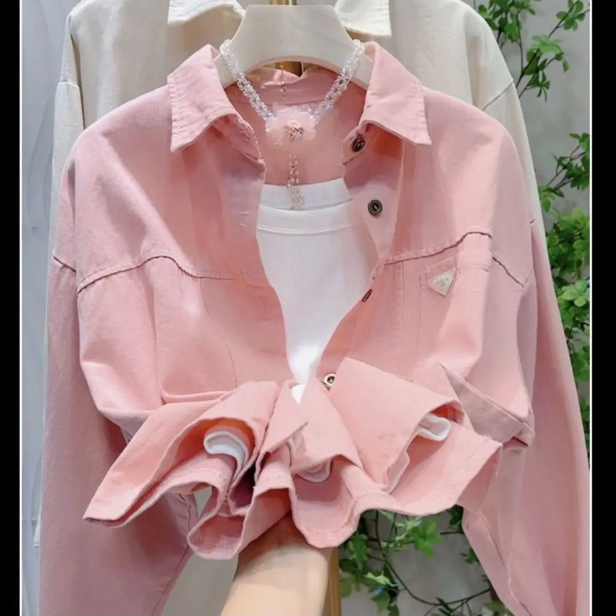 Loose Fit Pure Cotton Long Sleeve  Neck Shirt Women's Casual Style Spring 2026 New Arrival Anti-Wrinkle Age-Defying Top