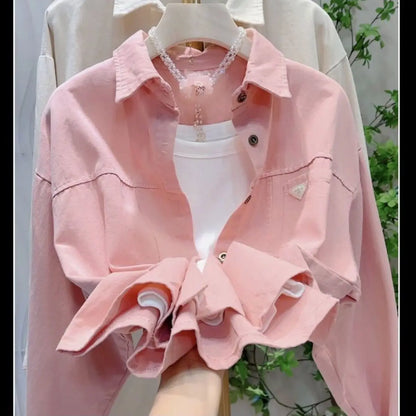 Loose Fit Pure Cotton Long Sleeve  Neck Shirt Women's Casual Style Spring 2026 New Arrival Anti-Wrinkle Age-Defying Top