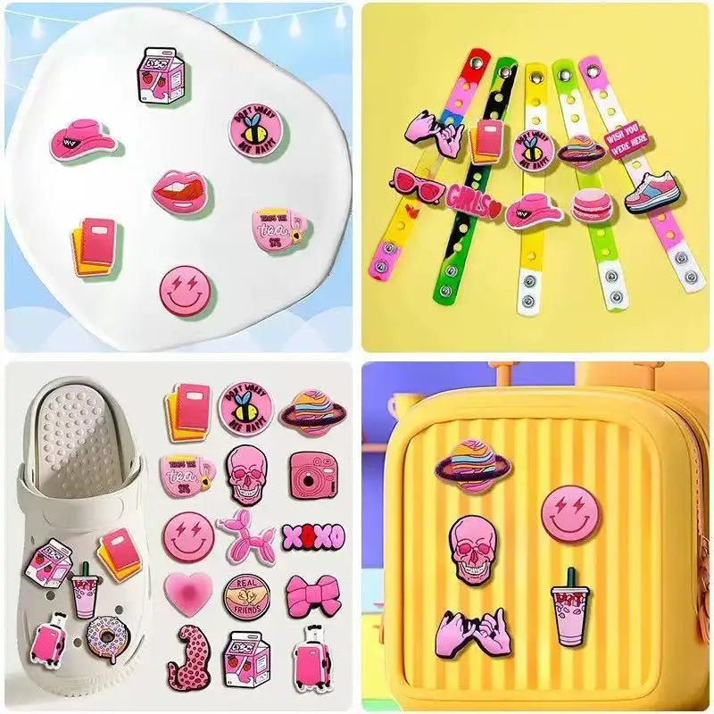 20-100pcs Pink Preparatory Course Shoe Charms Design Man Pins Accessories Funny Garden Shoes Buckle Decoration Unisex Kids Gifts