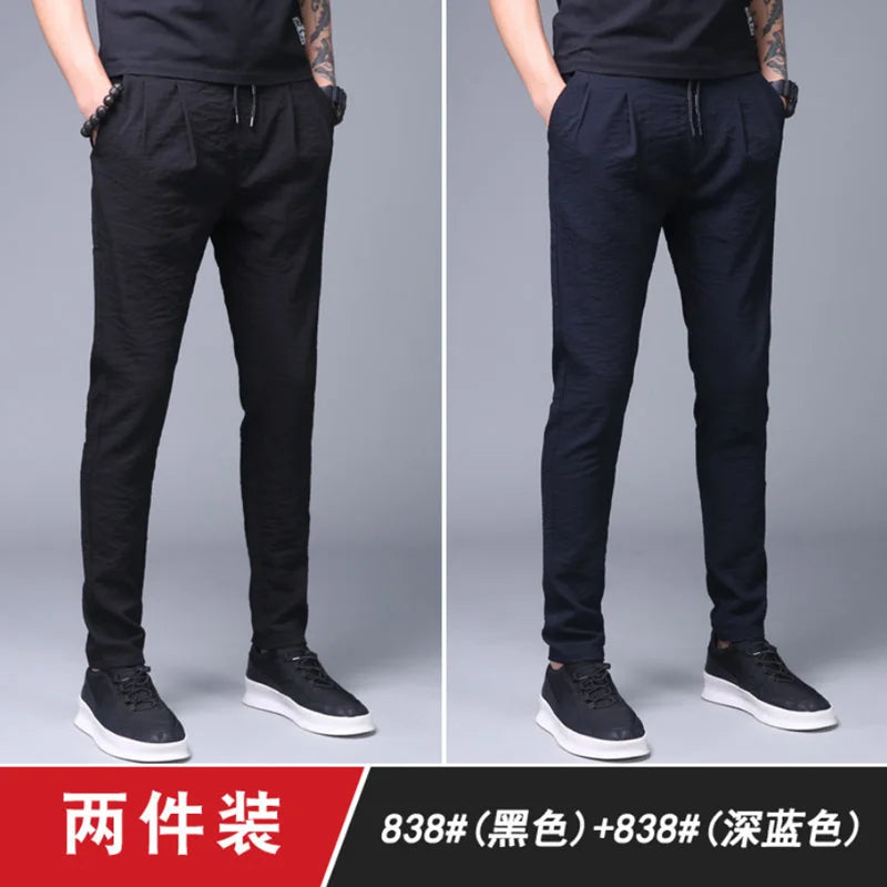 Ice Silk Ultra-Thin Straight Leg Long Pants for Men Summer Workwear Resistant to Wear And Dirt Low Waist Loose Fit Black