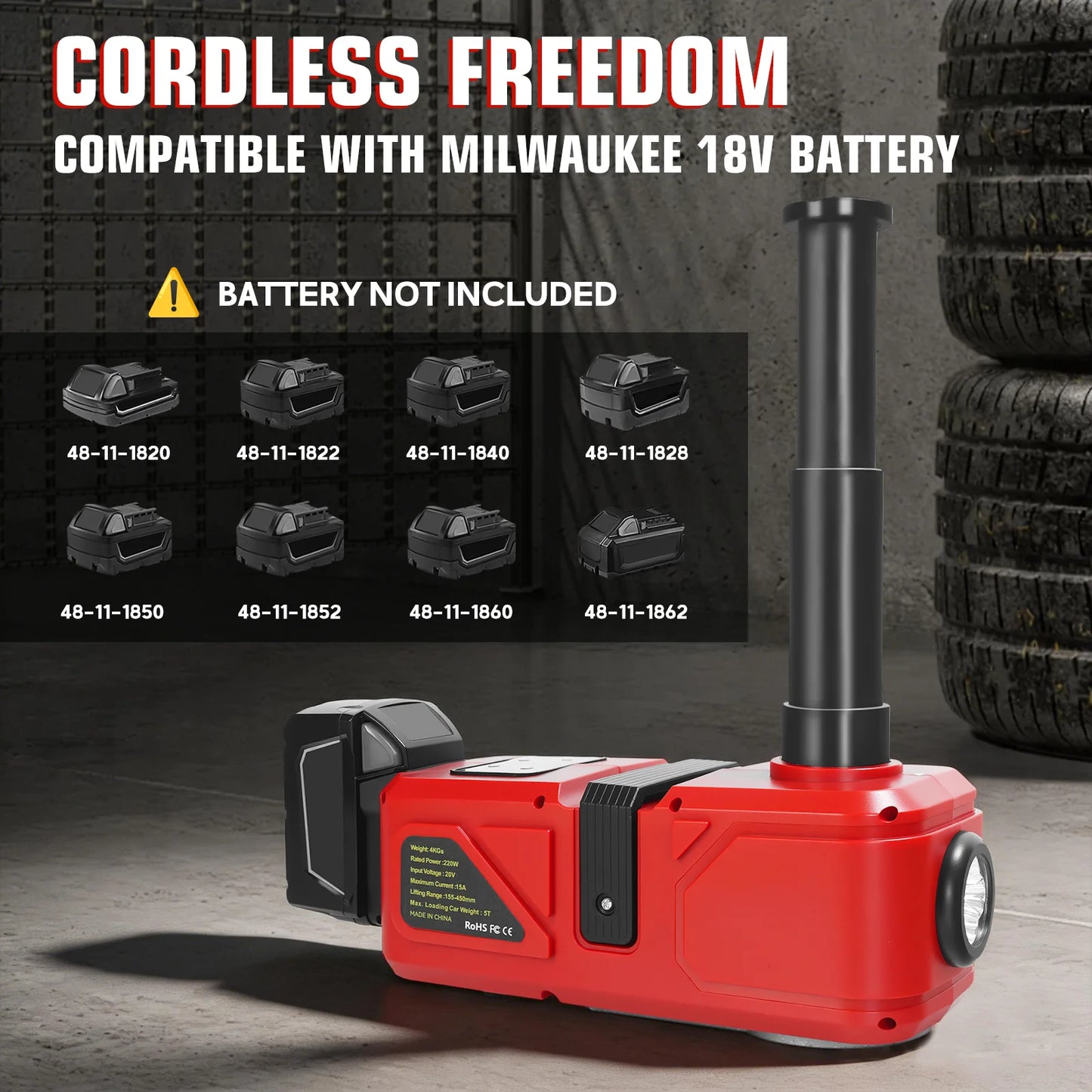Electric Car Jack 5 Ton Hydraulic Jack Car Lift Floor Jack Change Tires Garage Repair with LED Light for Milwaukee 18V Battery