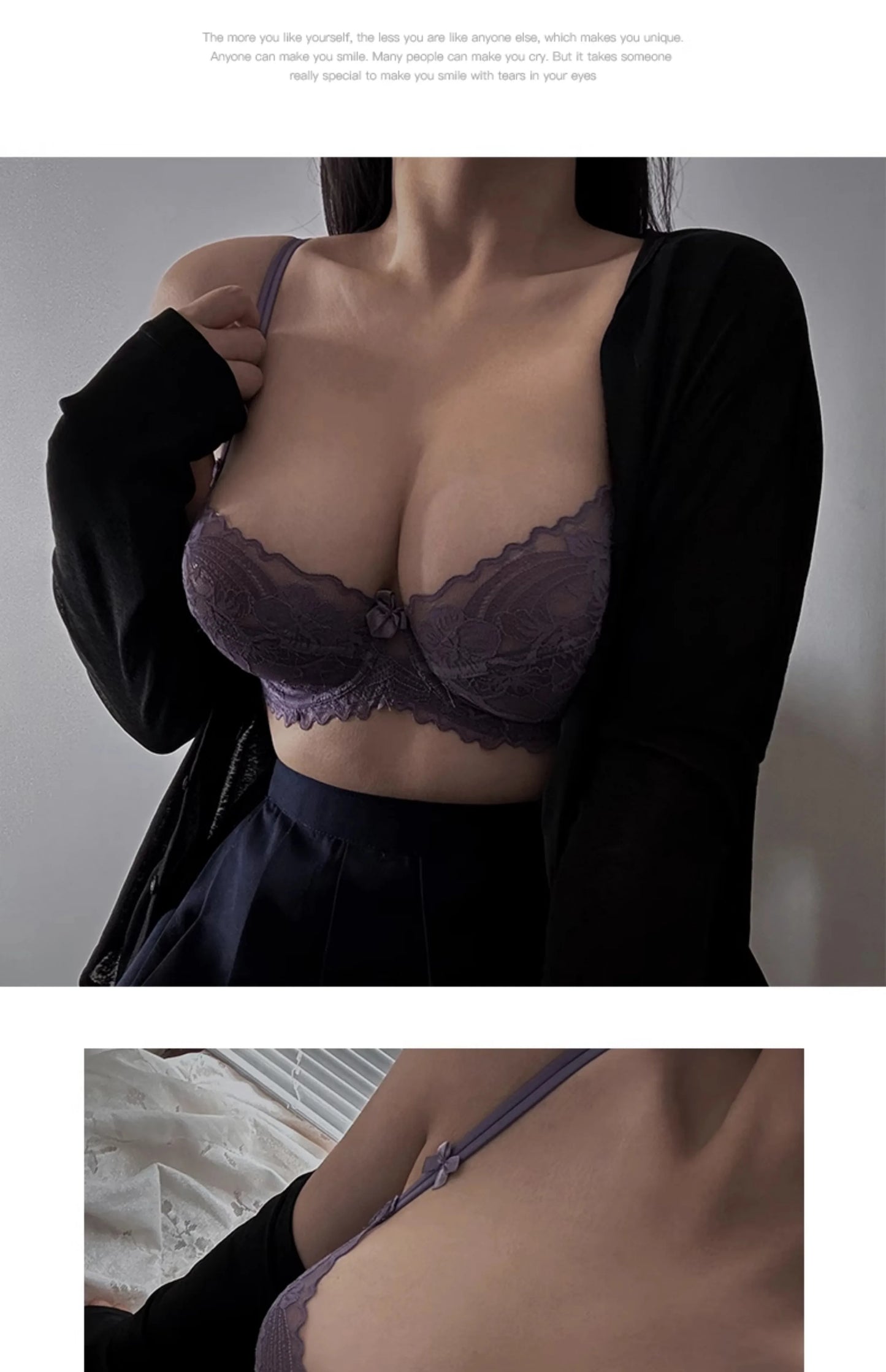 Delicate French Lace Bra Set, Sheer Minimiser Underwire for Lift, Elegant & Breathable Lingerie Large Bust MOYISU Sexy Panty Set