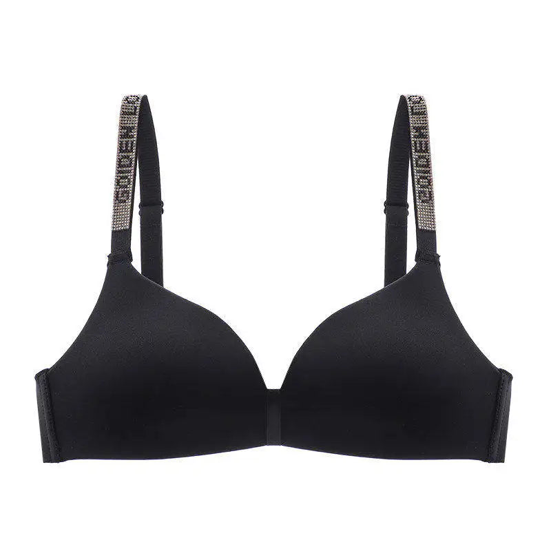 Hot Sale Sexy Letter Rhinestone Strap Bra Set Seamless Thin Summer Light Push Up Anti Sagging Comfortable Women Lingerie Set