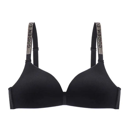 Hot Sale Sexy Letter Rhinestone Strap Bra Set Seamless Thin Summer Light Push Up Anti Sagging Comfortable Women Lingerie Set