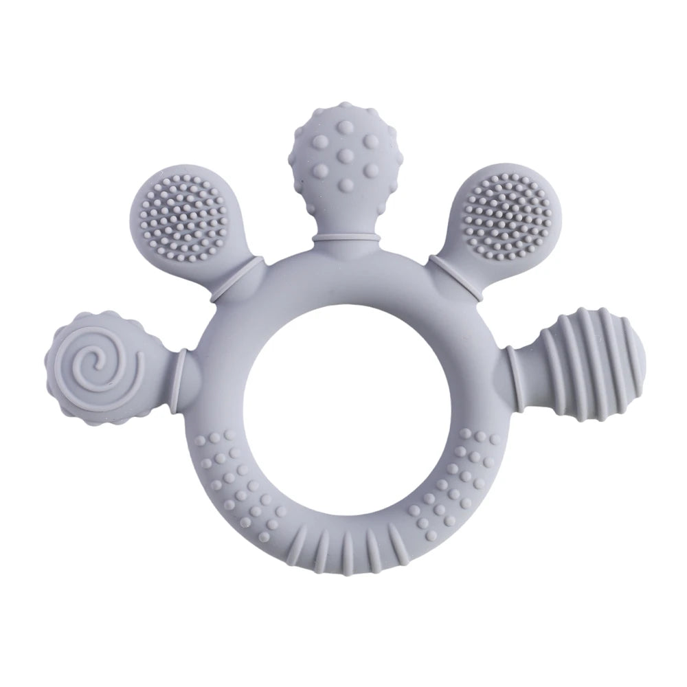 Colorful 5-Finger Silicone Teething Ring – Multi-Directional Bite, BPA-Free, Easy to Clean, Shape & Color Cognition Gift
