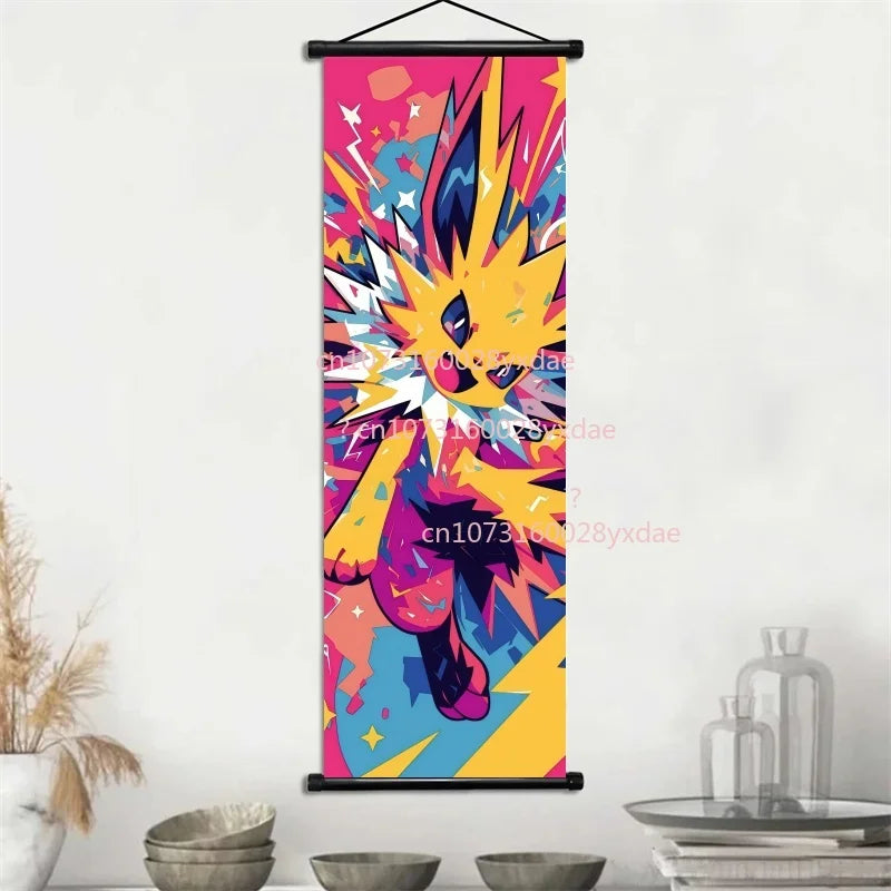 Anime Pokemon Scroll Painting Bulbasaur Charmander Squirtle Poster and Print Watercolor Wall Art Picture Home Decor Kids Gifts