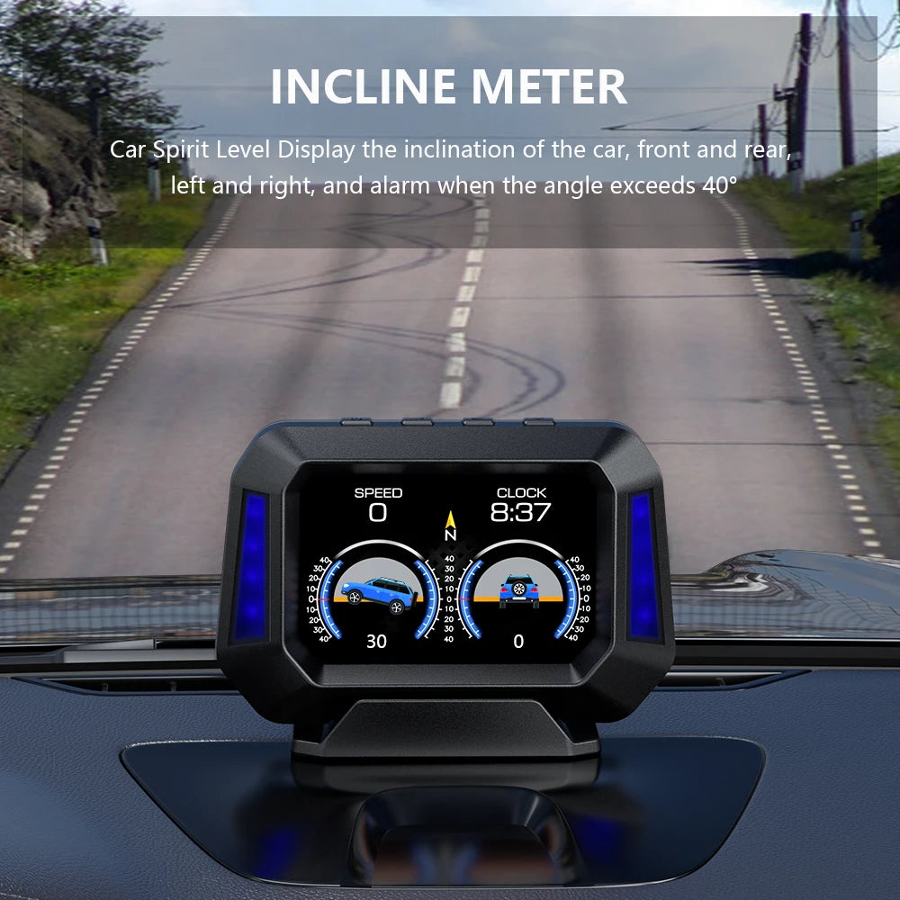 Head up Display OBD + GPS Car Water Temperature Turbo Oil Temperature Multi-function Meter LCD Display Automotive Speed Alarm