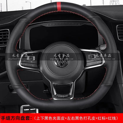Braid Genuine Leather Car Steering Wheel Cover  for Volkswagen VW Golf R MK7 Golf 7 GTI VW Polo Scirocco 14-16 DIY Car Interior