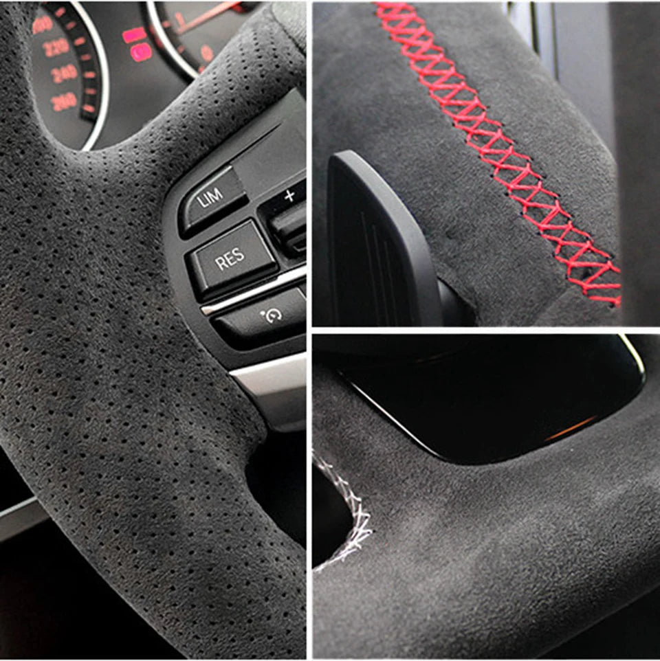 Non-Slip Suede Leather Car Steering Wheel Braid For Seat Ibiza 6J Mii 2012-2020 Hand Sewing Car Steering Wheel Cover