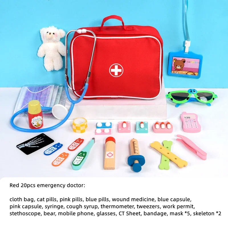 Pretend Play Doctor Toys Wooden Simulation Dentist Check Brush Teeth Medicine Set Role Playing Educational Toys For Children Kid