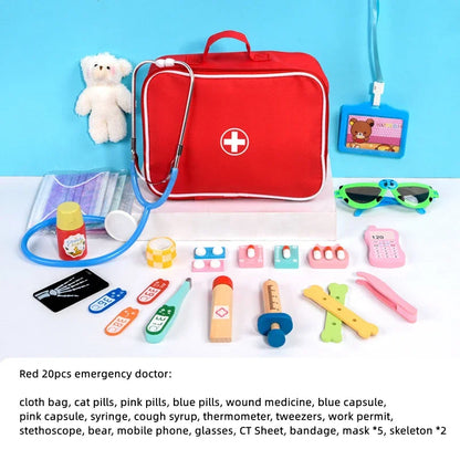 Pretend Play Doctor Toys Wooden Simulation Dentist Check Brush Teeth Medicine Set Role Playing Educational Toys For Children Kid