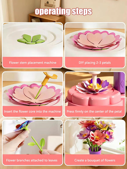 DIY Flower Bouquet Craft Kit for Girls Creative Machine Toy with Music & Lighting Children's Garden Art Set 3 Year Birthday Gift
