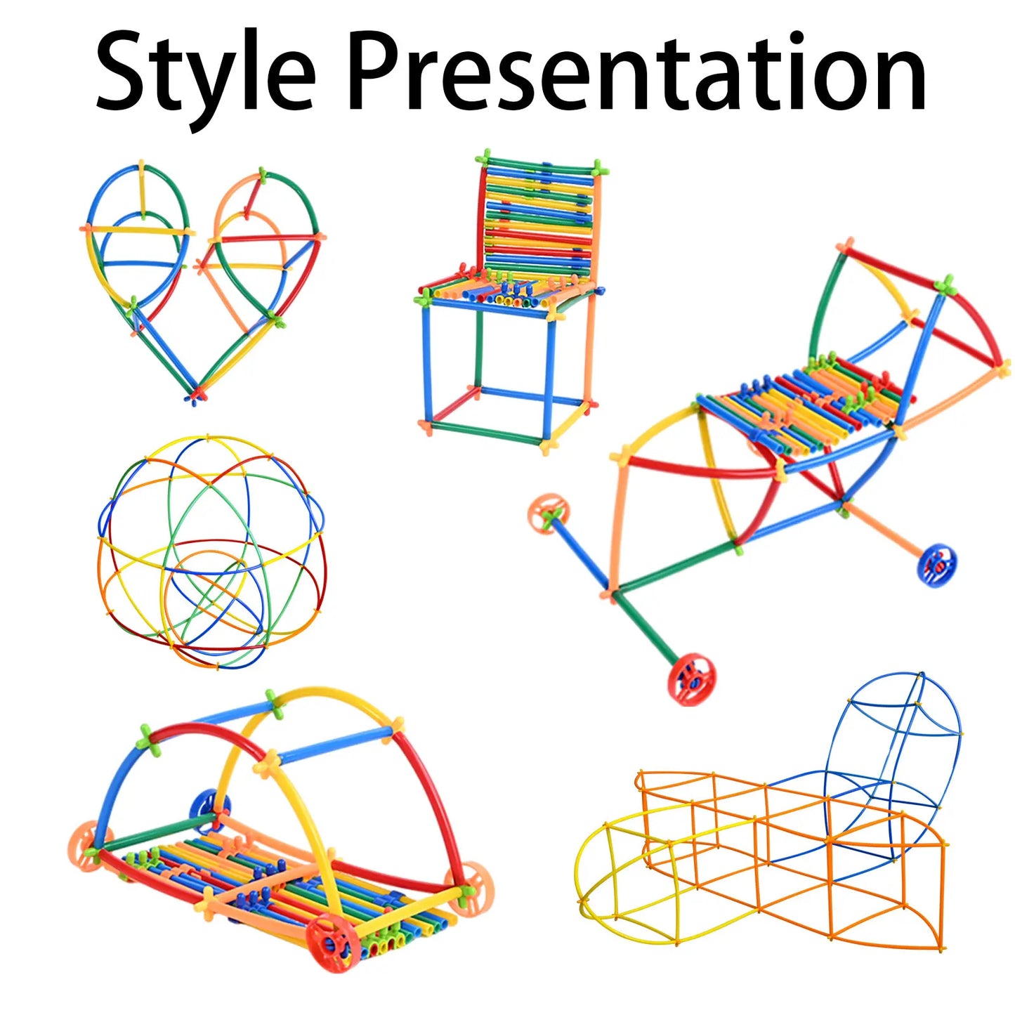 Children'S Versatile Colorful Straw Toys, Kindergarten Smart Sticks, Assembled Houses, Space Construction, Diy Building Blocks