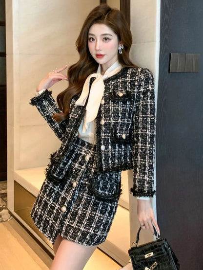 Early Autumn Small Fragrance Style Set Women's Autumn Winter Elegant Fashion High-End Feelings Outerwear Half Skirt Two-Piece...