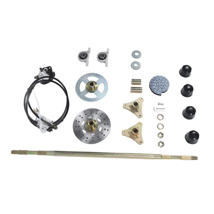 Go Kart Rear Axle Assembly 29in Axle Length Sturdy Chain Sprockets Disc Brake Calipers Kit for 50cc 70cc 90cc ATV Quads