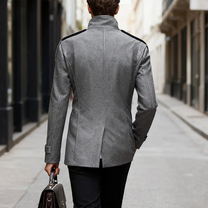Men's Double-breasted Woolen Overcoat Fashion Solid Color Mid-length Jacket Luxury Light Business Stand Collar Trench Coat M-3XL