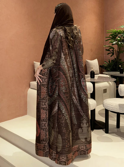 Women's Fold Miyake Pleated Abaya Long Sleeve Print Foldable Collar Robe Cardigan Coat New Winter Fashion Original Design 2026